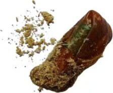 A wrapped tablet coated in meat powder